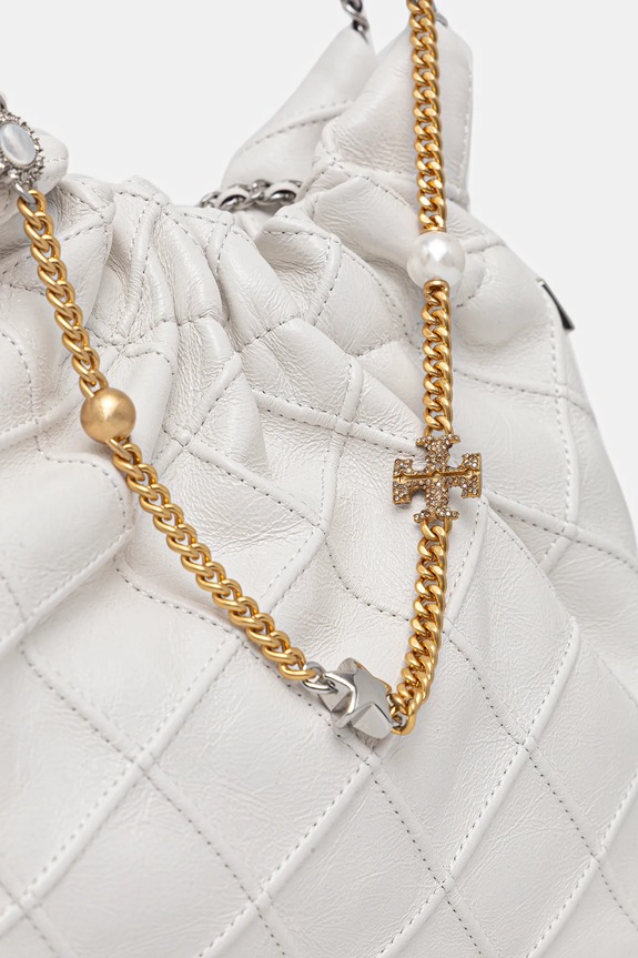 Tory Burch borsa a mano in pelle Fleming bianco 164022.100
