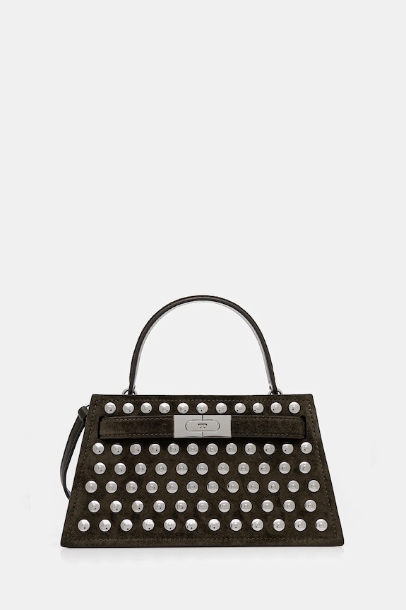 Tory Burch geantă de mână din piele întoarsă Lee Radziwill nu incape in A4 verde 175017.301