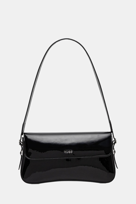 Kabelka HUGO Syndra P_ShoulderBag imitácia lakovanej kože čierna 50557938