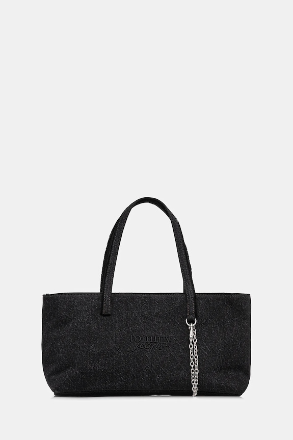 Tommy Jeans geantă de bumbac uni negru AW0AW18268