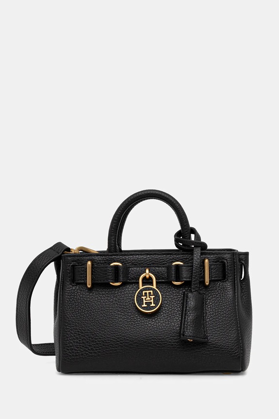Δερμάτινη τσάντα Tommy Hilfiger λείο δέρμα μαύρο AW0AW18167