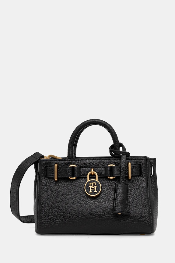 Δερμάτινη τσάντα Tommy Hilfiger λείο δέρμα μαύρο AW0AW18167