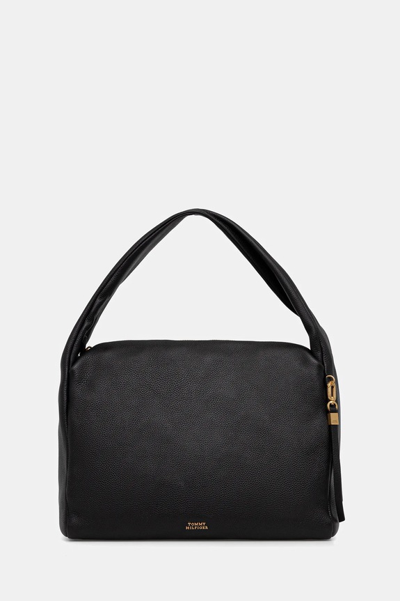 Kožna torba Tommy Hilfiger bez uzorka crna AW0AW18285