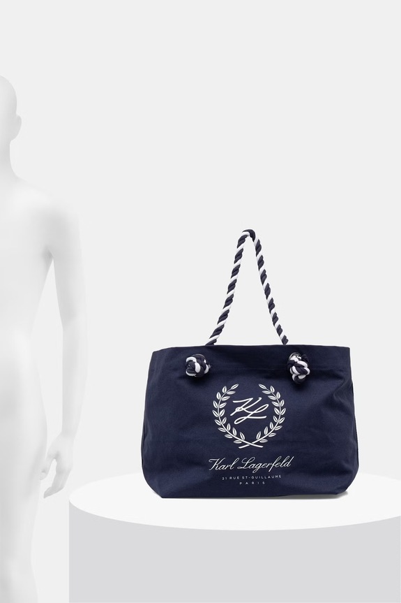 Karl Lagerfeld tote γυναικεία βαμβακερή K/HOTEL B1W46065 σκούρο μπλε