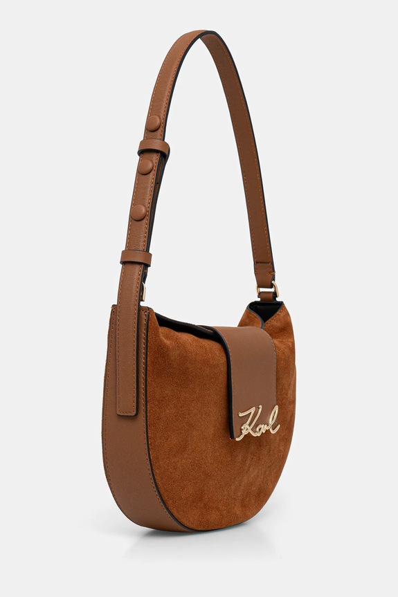 Torba od brušene kože Karl Lagerfeld K/SIGNATURE B1W30196 smeđa SS26