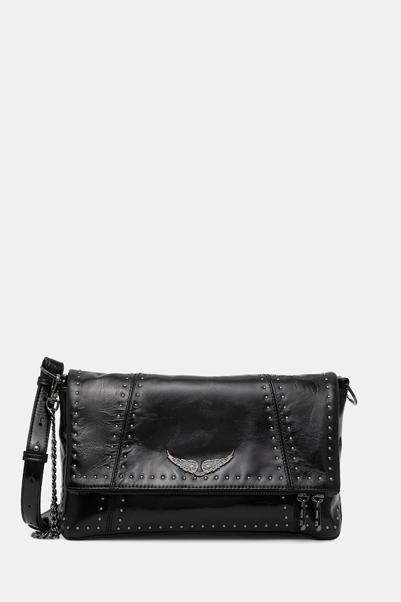 ZADIG&VOLTAIRE geantă de piele ROCKY II VINTAGE PATENT STUDS cu modele negru LWBA04244