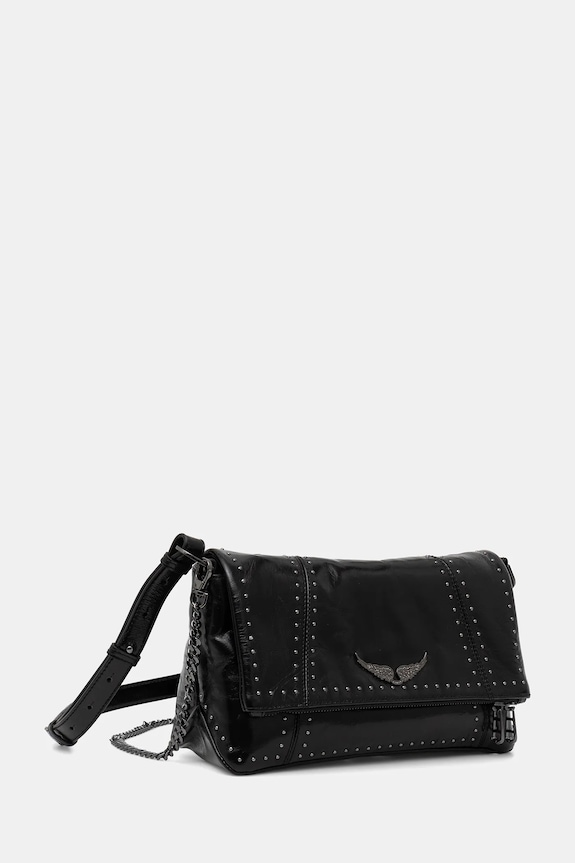 ZADIG&VOLTAIRE geantă de piele ROCKY II VINTAGE PATENT STUDS LWBA04244 negru SS26