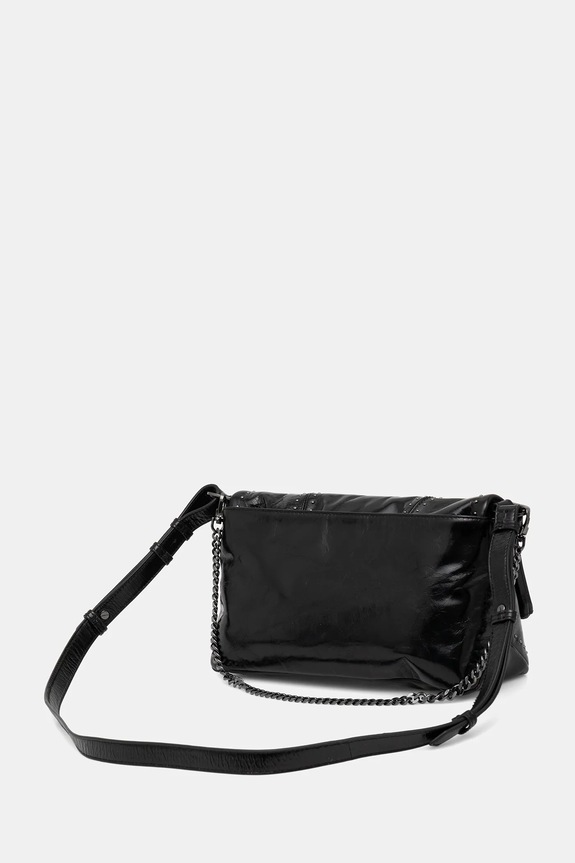 Accesorii ZADIG&VOLTAIRE geantă de piele ROCKY II VINTAGE PATENT STUDS LWBA04244 negru