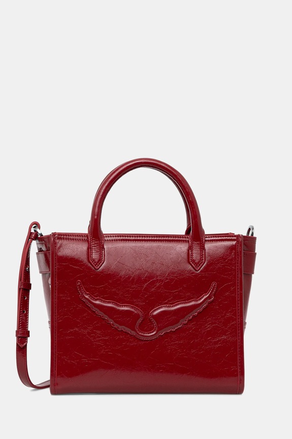 ZADIG&VOLTAIRE geantă de piele ANGEL TOTE XS WRINKLED PATENT nu incape in A4 rosu LWBA04257