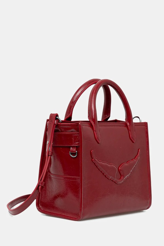 ZADIG&VOLTAIRE geantă de piele ANGEL TOTE XS WRINKLED PATENT LWBA04257 rosu SS26