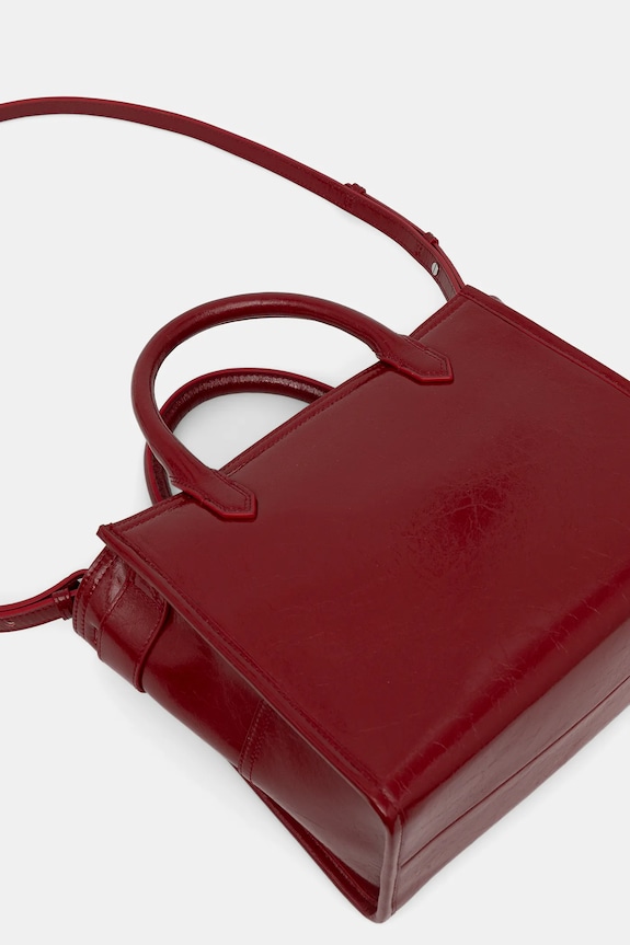 Accesorii ZADIG&VOLTAIRE geantă de piele ANGEL TOTE XS WRINKLED PATENT LWBA04257 rosu