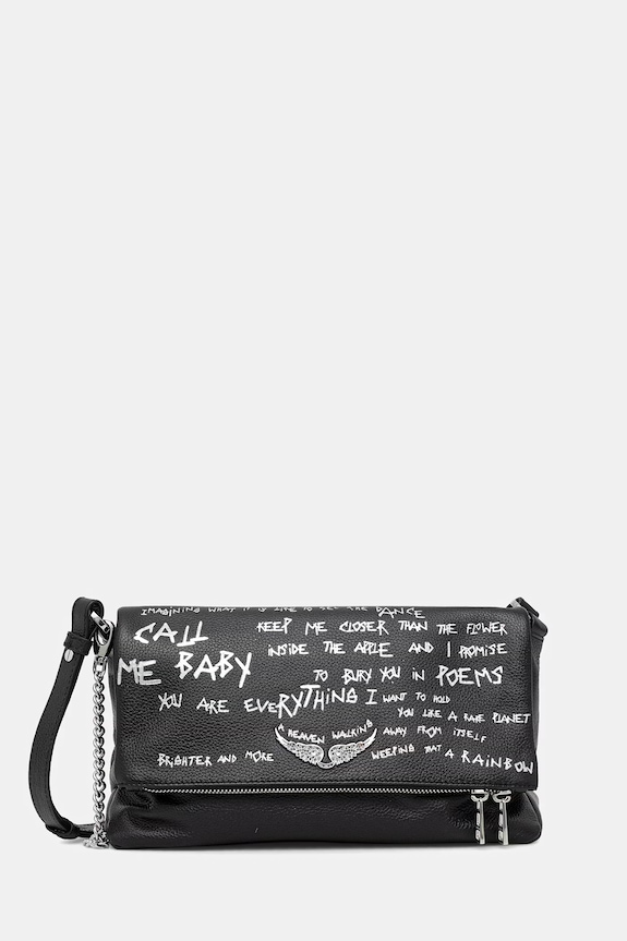 ZADIG&VOLTAIRE geantă de piele ROCKY II GRAFFITI nu incape in A4 negru LWBA04195