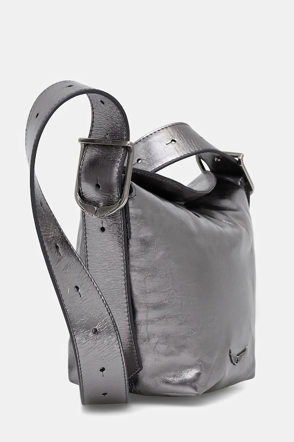 Kožená kabelka ZADIG&VOLTAIRE BABY JANE VINTAGE METAL LWBA04151 sivá SS26