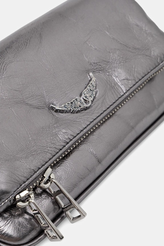 ZADIG&VOLTAIRE torebka skórzana ROCK NANO VINTAGE METAL szary LWBA04155