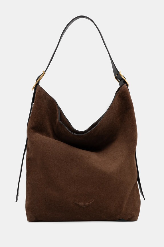 ZADIG&VOLTAIRE torebka zamszowa JANE HOBO XL SUEDE skóra zamszowa brązowy LWBA04198