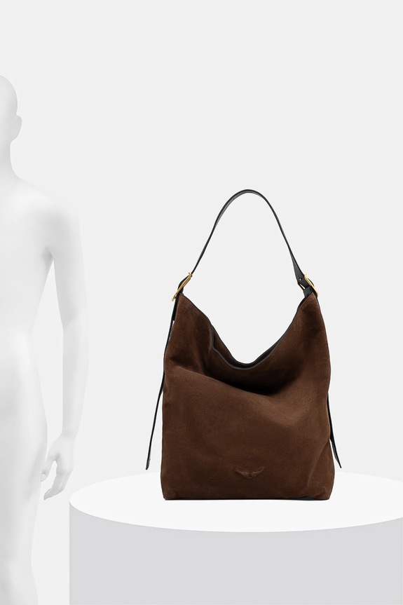 ZADIG&VOLTAIRE torebka zamszowa JANE HOBO XL SUEDE LWBA04198 brązowy