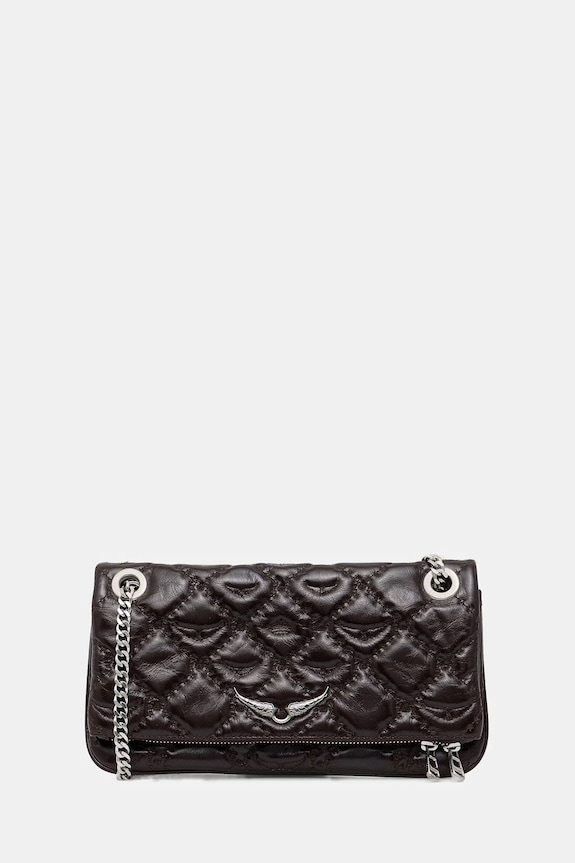 ZADIG&VOLTAIRE borsa a mano in pelle ROCK II VINTAGE MONOGRAM pelle fiore marrone LWBA04189