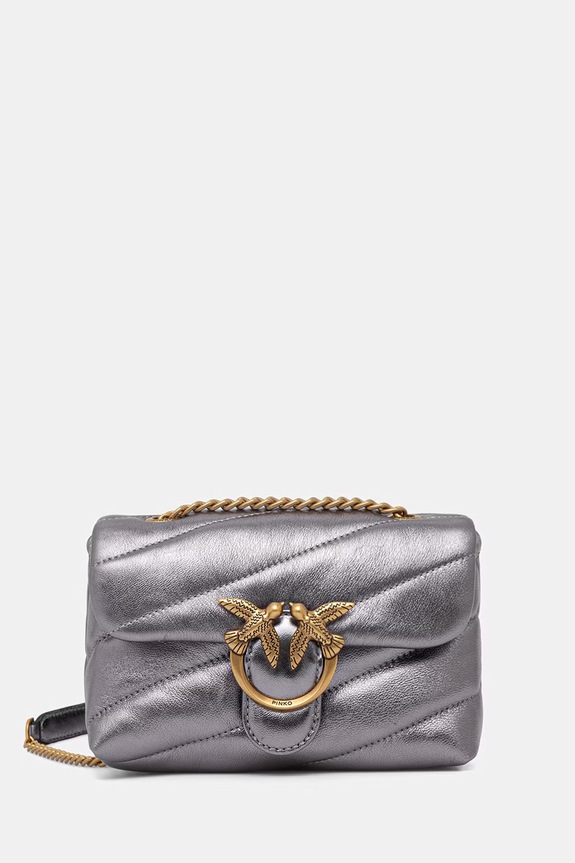 Pinko crossbody torbica ženska usnjena srebrna 100040.A360