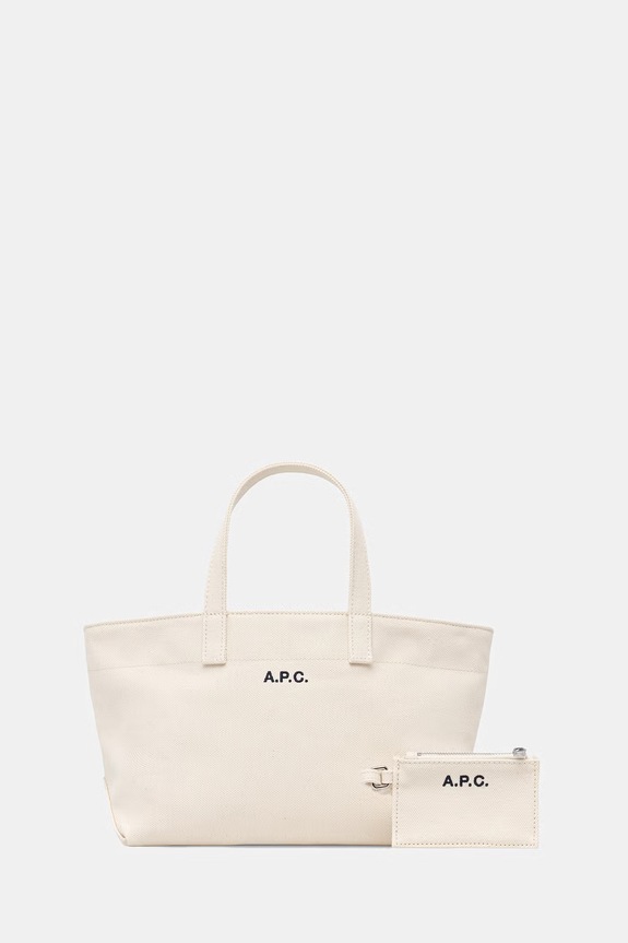 A.P.C. tote Γυναικεία βαμβακεία LE DRUMMER TOILE SMALL μπεζ COHMP.F67045