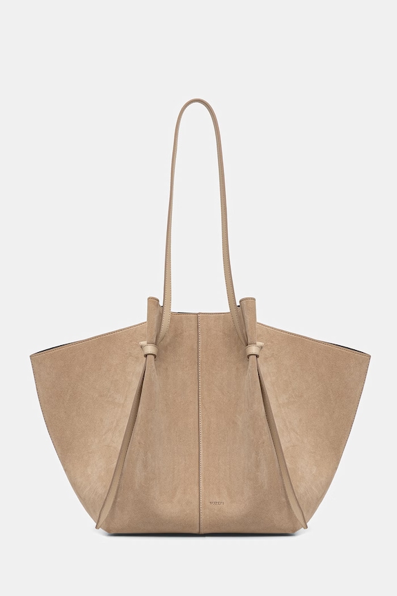 Yuzefi geantă shopper pentru femei, din piele întoarsă XL MOCHI bej YUZSS26.HB.XLM.S007
