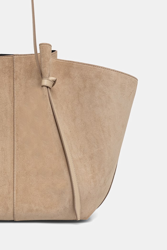 Yuzefi geantă shopper pentru femei, din piele întoarsă XL MOCHI bej YUZSS26.HB.XLM.S007