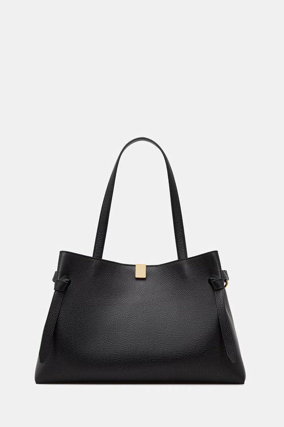 Yuzefi poșetă de piele GYOZA TOTE uni negru YUZPF25.HB.GZT.L034