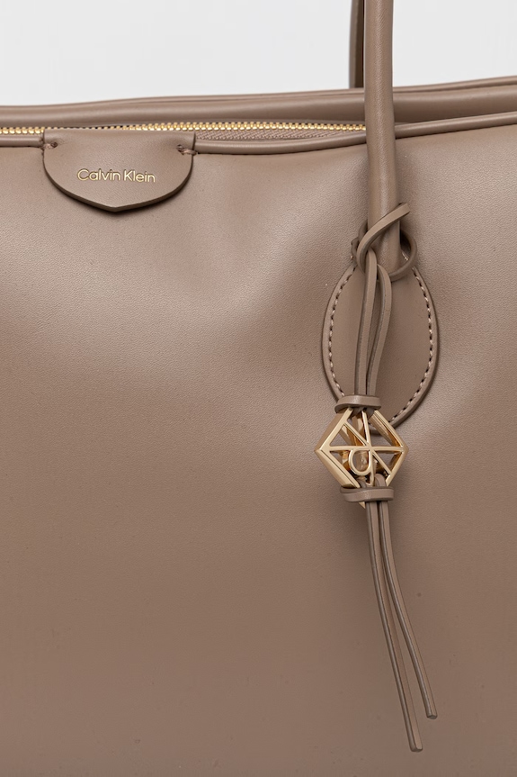 Calvin Klein torebka shopper damska z imitacji skóry beżowy LV04F3368G