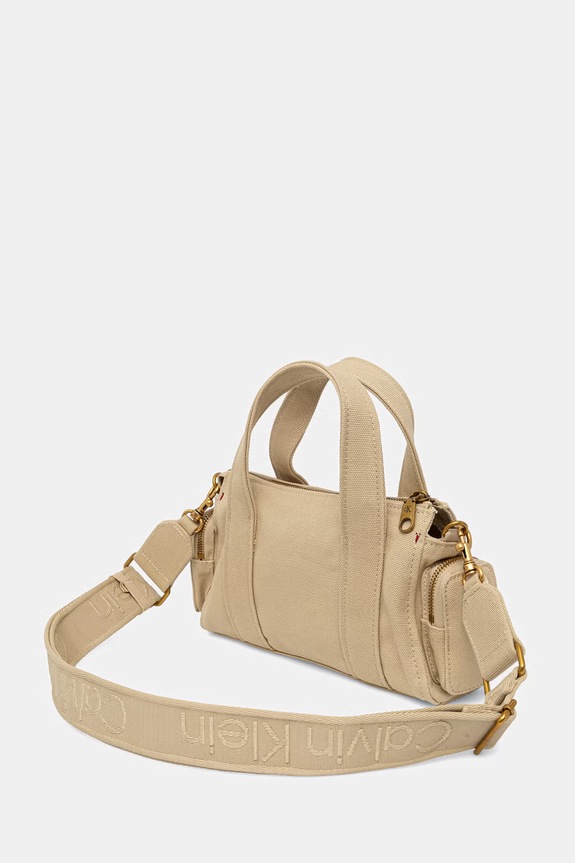 Doplnky Calvin Klein crossbody kabelka dámska bavlnená LV04F3464G béžová