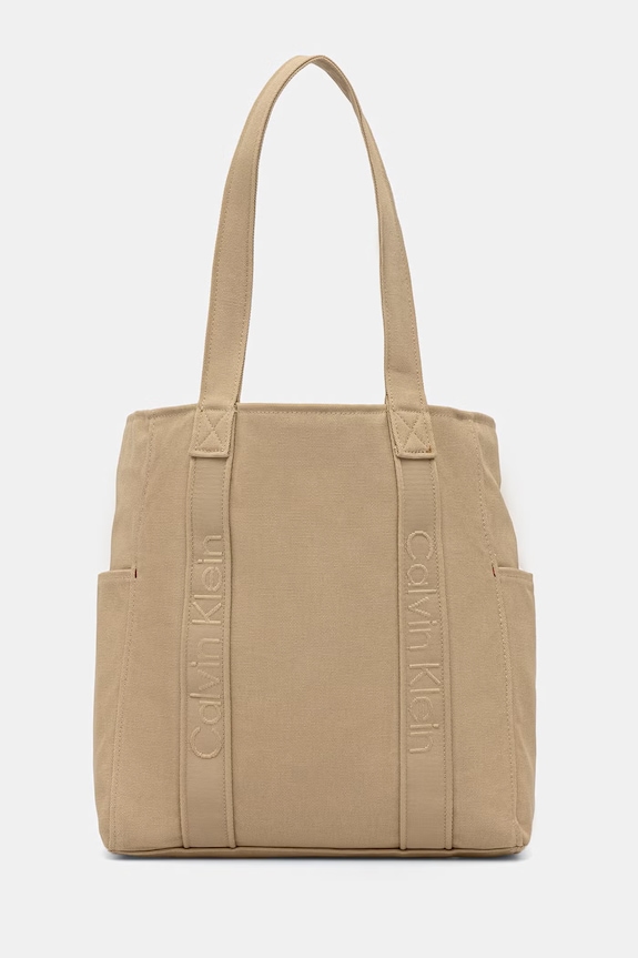 Calvin Klein torebka tote damska bawełniana beżowy LV04F3463G