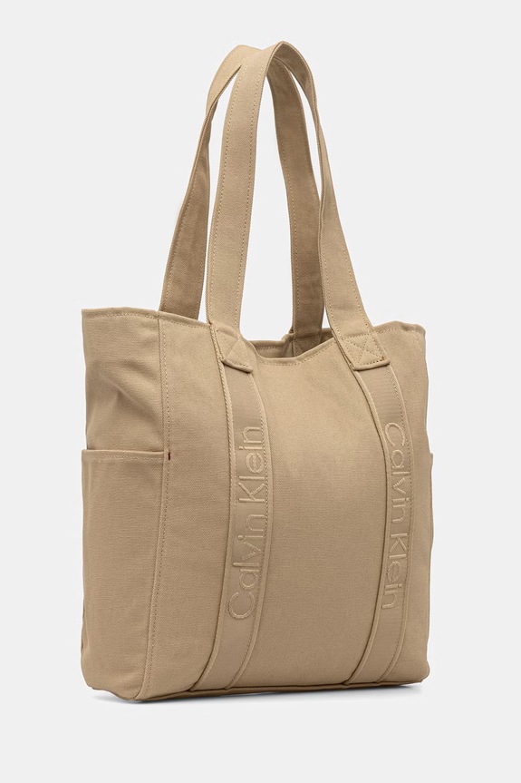 Calvin Klein torebka tote damska bawełniana LV04F3463G beżowy SS26