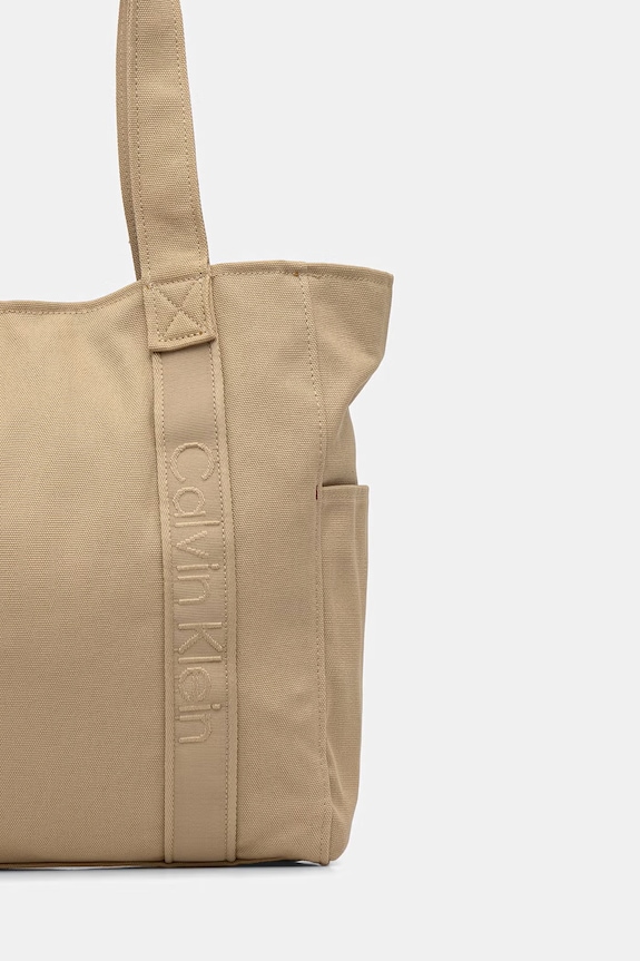 Akcesoria Calvin Klein torebka tote damska bawełniana LV04F3463G beżowy