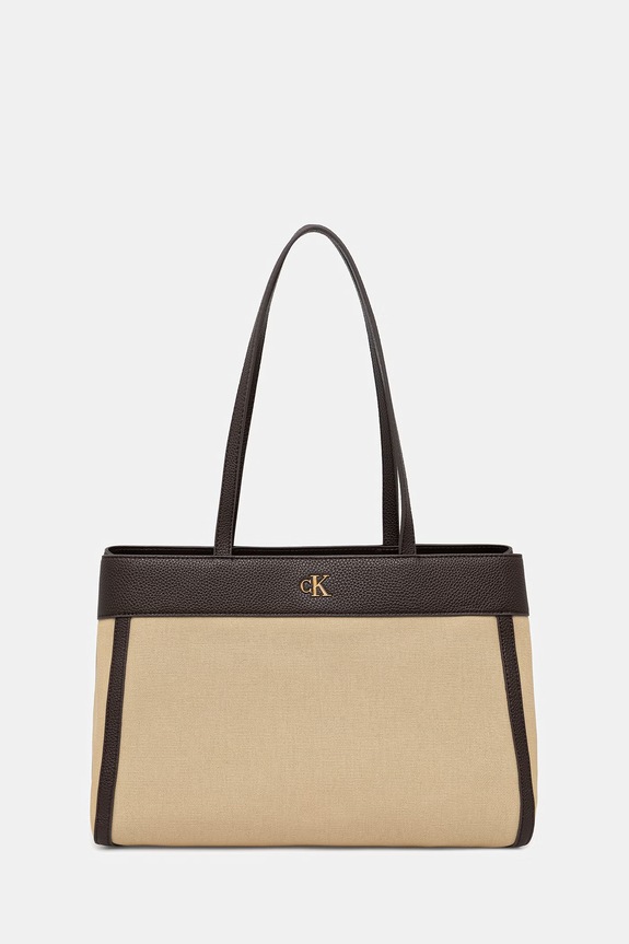 Calvin Klein torebka shopper damska bawełniana beżowy LV04F3503G