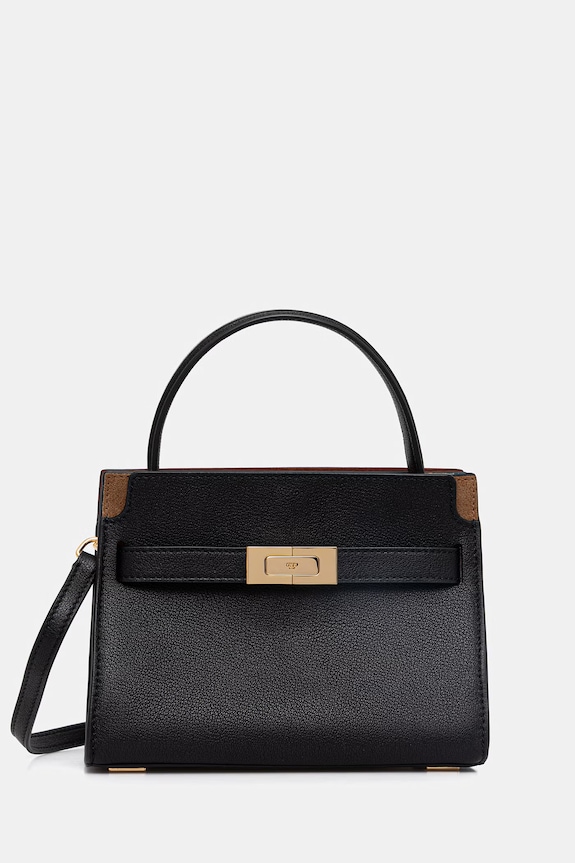 Δερμάτινη τσάντα Tory Burch Lee Radziwill απλικέ μαύρο 178963