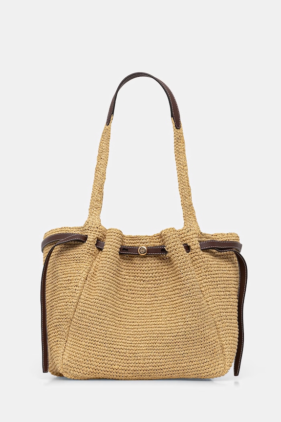 Tory Burch kabelka typu shopper dámska pletená Romy béžová 178696