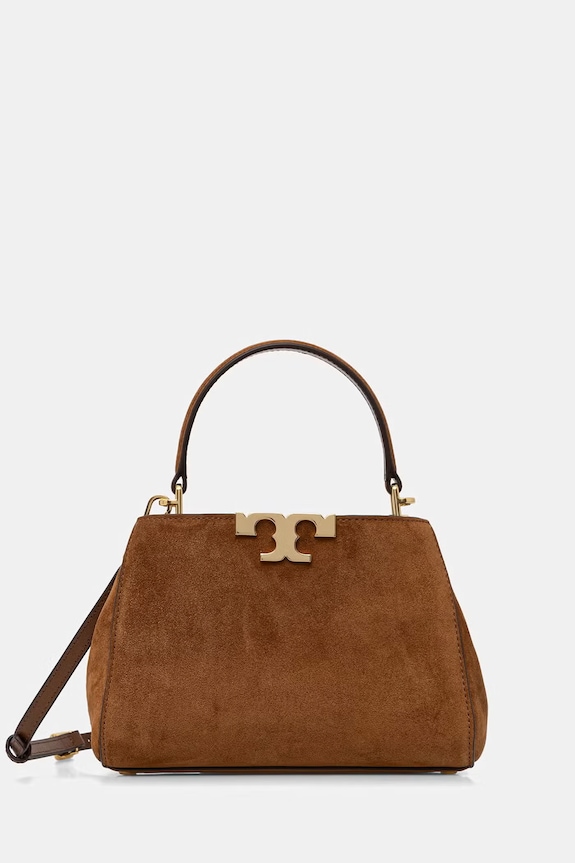 Tory Burch μικρή τσάντα γυναικεία από δέρμα σουέτ Eleanor καφέ 171502