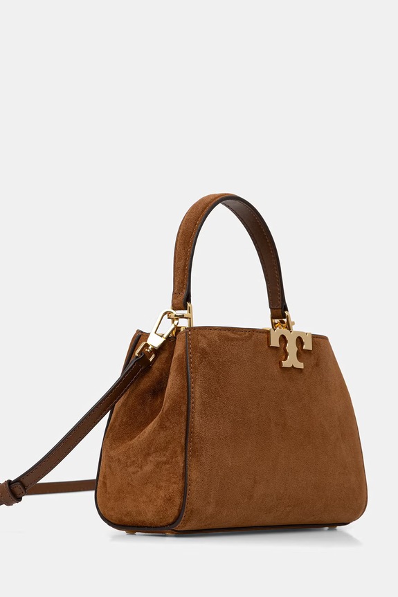 Tory Burch μικρή τσάντα γυναικεία από δέρμα σουέτ Eleanor 171502 καφέ SS26