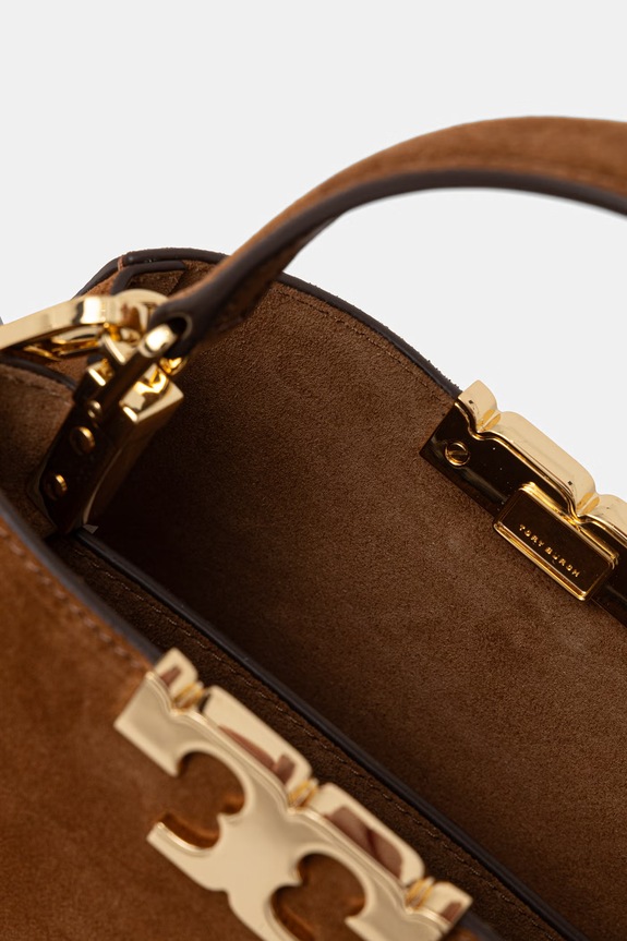 Tory Burch μικρή τσάντα γυναικεία από δέρμα σουέτ Eleanor 171502 καφέ