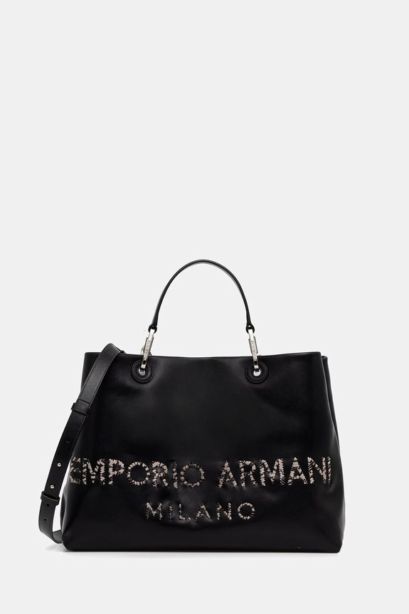 Кожена чанта Emporio Armani гладка кожа черен EW000360.AF22010