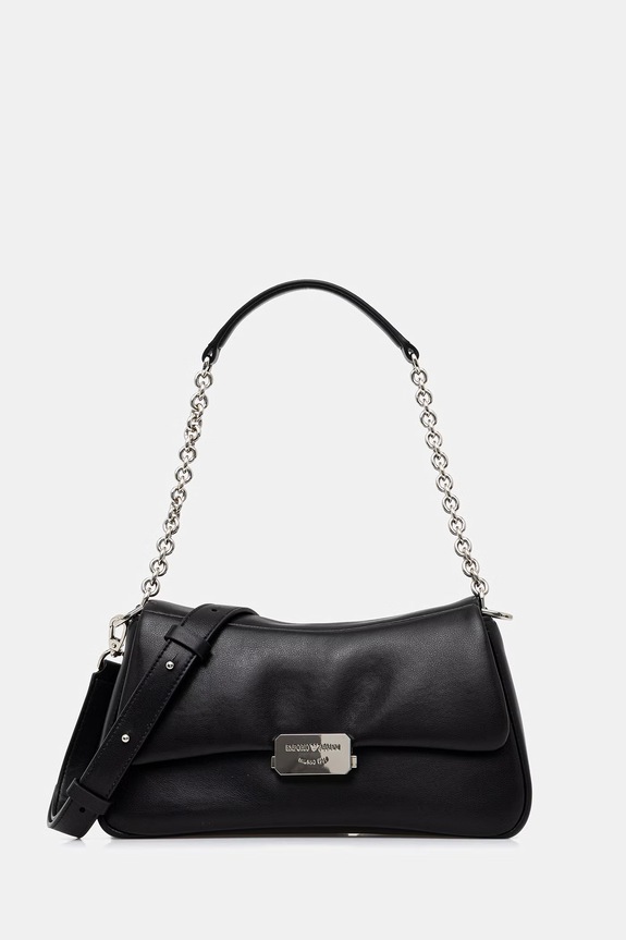 Kožna torba Emporio Armani bez uzorka crna EW002644.AF18673