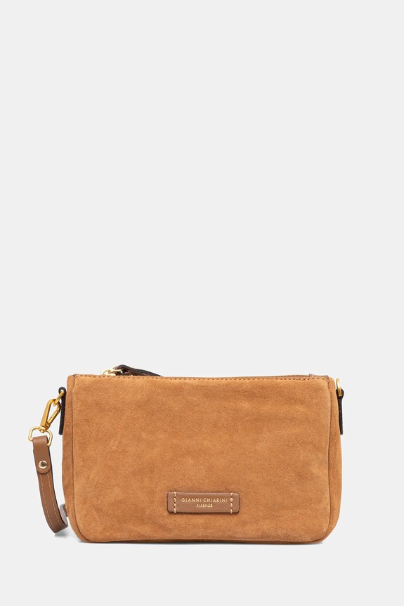 Τσάντα σουέτ Gianni Chiarini NORA POUCH δέρμα σαμουά καφέ BS.10224.CM.PL