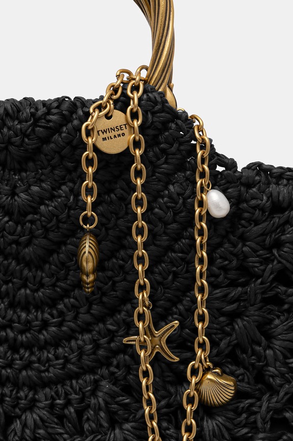 Twinset geantă croissant pentru femei împletită negru 261TD8320