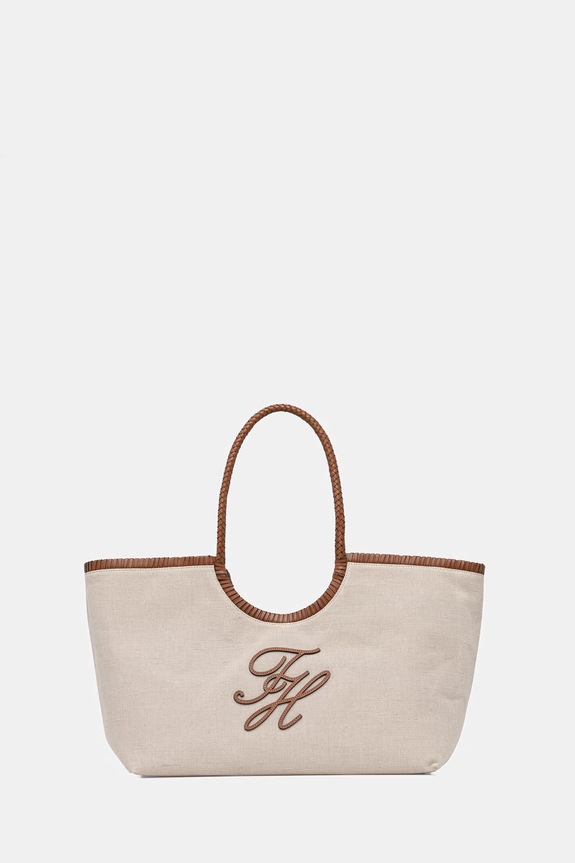 Tommy Hilfiger kabelka typu shopper dámska ľanová SUMMER béžová AW0AW18629