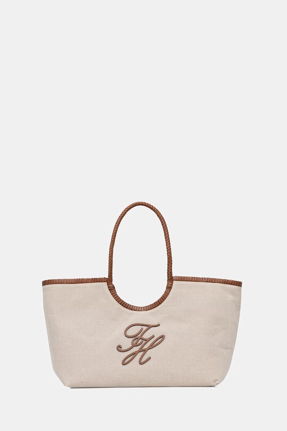Tommy Hilfiger kabelka typu shopper dámska ľanová SUMMER béžová AW0AW18629