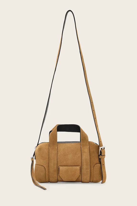 Τσάντα σουέτ AllSaints ARES δέρμα σαμουά καφέ W107XE