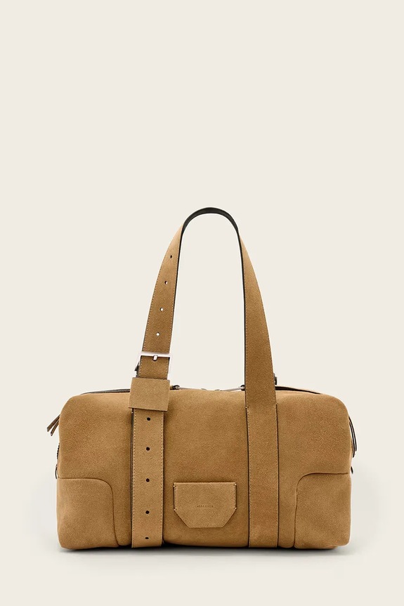 Велурена чанта AllSaints ARES велур кафяв W257XE