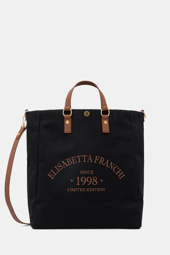 Elisabetta Franchi shopper torba za žene pamučna crna BS14A62E2