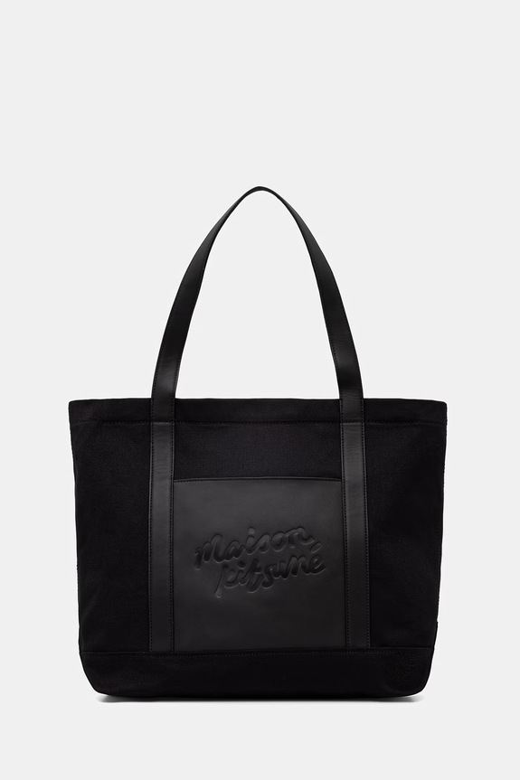 Maison Kitsuné geantă tote pentru femei din bumbac negru QU05106WB0026