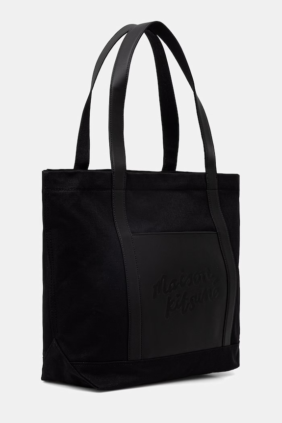 Maison Kitsuné geantă tote pentru femei din bumbac QU05106WB0026 negru SS26