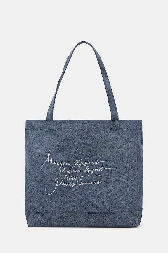 Maison Kitsuné Poetic Script shopper pentru femei din denim albastru QU05119WW9042