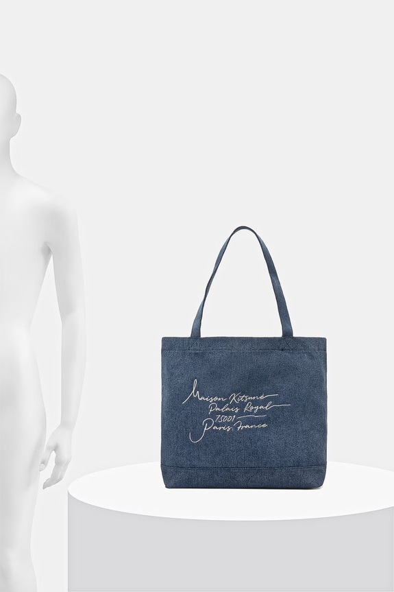 Maison Kitsuné Poetic Script shopper pentru femei din denim QU05119WW9042